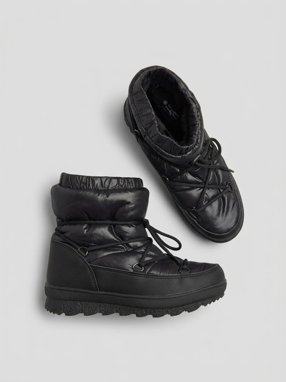 Black Puffer Lace-Up Winter Boots Faux Fur Lined Size 8